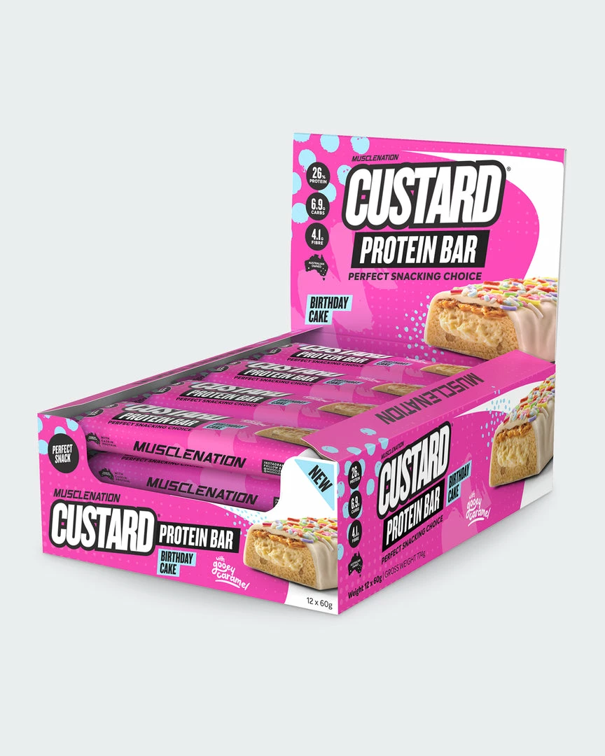 Flash Sale โ๏ธ Muscle Nation CUSTARD Protein Bar - ๐ Birthday Cake - Box Of 12 30% EOFY SALE ๐ 3 Muscle Nation CUSTARD Protein Bar - Birthday Cake - Box Of 12 30% EOFY SALE