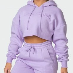 Muscle Nation Lounge Cropped Hoodie - Lilac Welcome To The Club