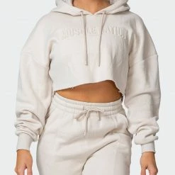 Muscle Nation Welcome To The Club Lounge Cropped Hoodie - Almond