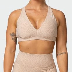 Muscle Nation Welcome To The Club All-Star Deep V Bra - Brown Sugar Mini Cheetah Print