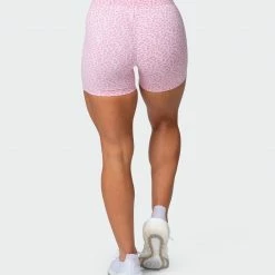 Muscle Nation Signature Scrunch Midway Shorts - Rose Quartz Mini Cheetah Print Welcome To The Club
