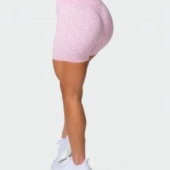 Muscle Nation Signature Scrunch Midway Shorts - Rose Quartz Mini Cheetah Print Welcome To The Club