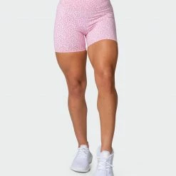 Muscle Nation Signature Scrunch Midway Shorts - Rose Quartz Mini Cheetah Print Welcome To The Club