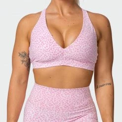 Muscle Nation All-Star Deep V Bra - Rose Quartz Mini Cheetah Print Welcome To The Club