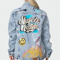 Muscle Nation Welcome To The Club Unisex Limited Edition Denim Jacket - Washed Denim