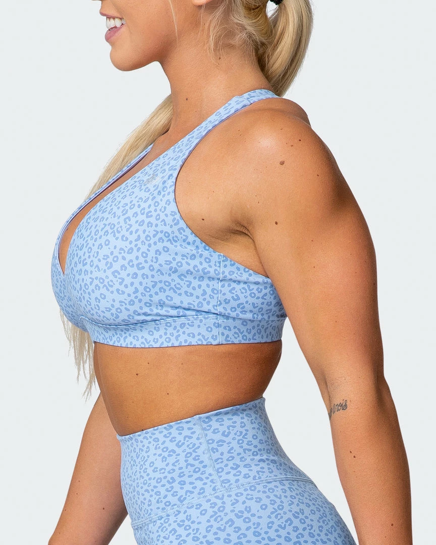 Budget 🌟 Muscle Nation All-Star Deep V Bra - Periwinkle Mini Cheetah Print Welcome To The Club ⌛ 6 Muscle Nation All-Star Deep V Bra - Periwinkle Mini Cheetah Print Welcome To The Club
