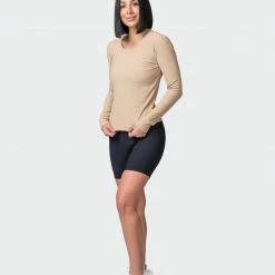 Muscle Nation Classic Ribbed Long Sleeve Top - Brown Sugar