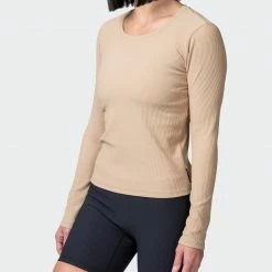Muscle Nation Classic Ribbed Long Sleeve Top - Brown Sugar