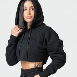 Muscle Nation Lounge Cropped Hoodie - Black Welcome To The Club