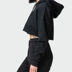 Muscle Nation Lounge Cropped Hoodie - Black Welcome To The Club