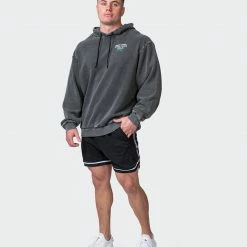 Muscle Nation Welcome To The Club Mens MN Club Oversized Vintage Hoodie - Washed Black