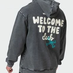 Muscle Nation Welcome To The Club Mens MN Club Oversized Vintage Hoodie - Washed Black