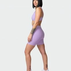 Muscle Nation Zero Rise Rib Bike Shorts - Lilac Welcome To The Club