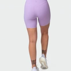 Muscle Nation Zero Rise Rib Bike Shorts - Lilac Welcome To The Club