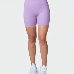 Muscle Nation Zero Rise Rib Bike Shorts - Lilac Welcome To The Club