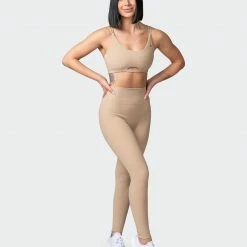 Muscle Nation Zero Rise Rib Ankle Length Leggings - Brown Sugar