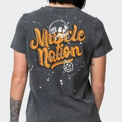 Muscle Nation Womens Graffiti Tag Regular Fit Vintage Tee - Washed Black