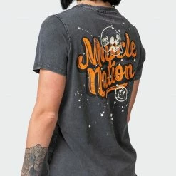 Muscle Nation Womens Graffiti Tag Regular Fit Vintage Tee - Washed Black