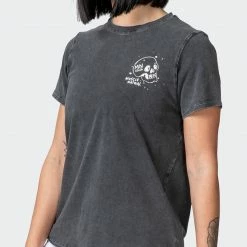 Muscle Nation Womens Graffiti Tag Regular Fit Vintage Tee - Washed Black