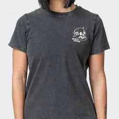 Muscle Nation Womens Graffiti Tag Regular Fit Vintage Tee - Washed Black