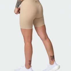 Muscle Nation Zero Rise Rib Bike Shorts - Brown Sugar