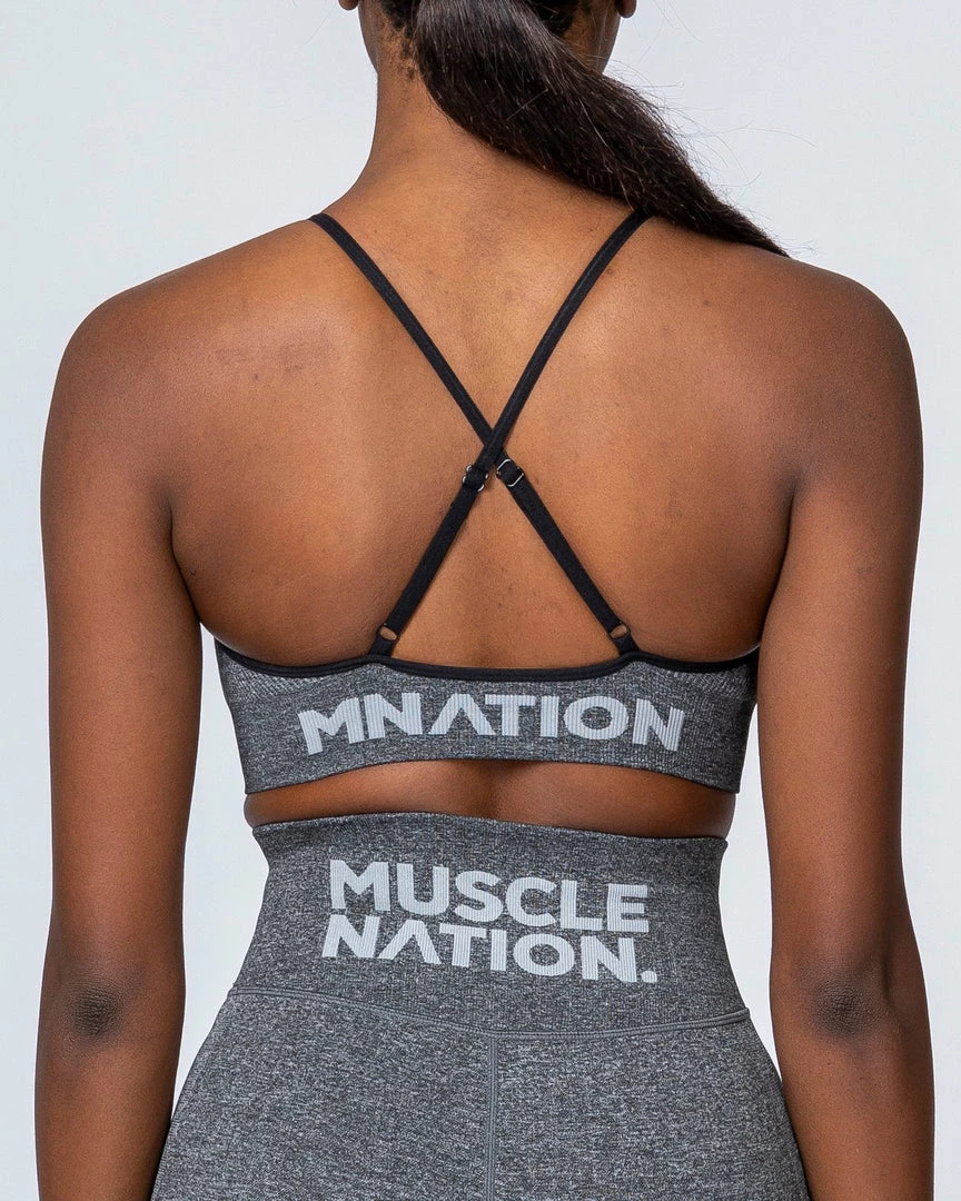 Budget ❤️ Muscle Nation All Day Strap Seamless Bra - Charcoal Marl 👏 5 Muscle Nation All Day Strap Seamless Bra - Charcoal Marl