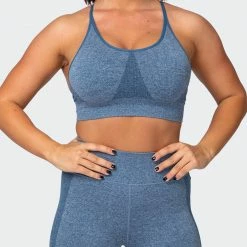 Muscle Nation All Day Strap Seamless Bra - Navy Marl Womens