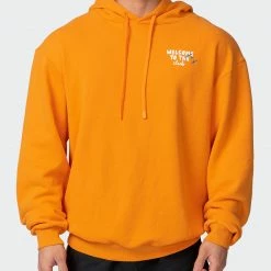 Muscle Nation Welcome To The Club Mens MN Squad Oversized Vintage Hoodie - Washed Fireball