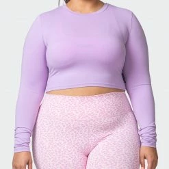 Muscle Nation MN Everyday Cropped Long Sleeve Top - Lilac Welcome To The Club