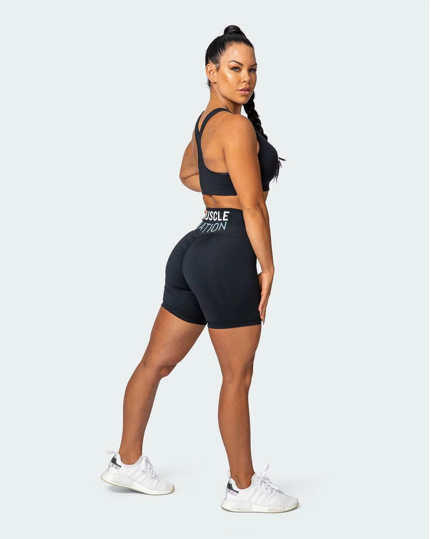 Brand new 🥰 Muscle Nation Prize Fighter Bike Shorts - Black W/ White & Cashmere Blue 👩 Womens ❤️ 10 Muscle Nation Prize Fighter Bike Shorts - Black W/ White & Cashmere Blue Womens