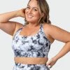 Muscle Nation Womens Brace Yourself Bra - Grey Black Tie Dye Print