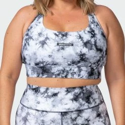 Muscle Nation Womens Brace Yourself Bra - Grey Black Tie Dye Print