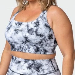Muscle Nation Womens Brace Yourself Bra - Grey Black Tie Dye Print