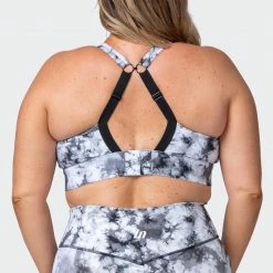 Muscle Nation Womens Brace Yourself Bra - Grey Black Tie Dye Print