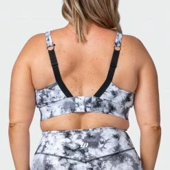 Muscle Nation Womens Brace Yourself Bra - Grey Black Tie Dye Print