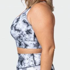 Muscle Nation Womens Brace Yourself Bra - Grey Black Tie Dye Print