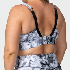 Muscle Nation Womens Brace Yourself Bra - Grey Black Tie Dye Print