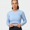 Promo 👏 Muscle Nation 👩 Womens Half Time Long Sleeve - Cashmere Blue 🔥 2 Muscle Nation Womens Half Time Long Sleeve - Cashmere Blue