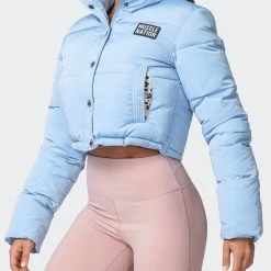 Muscle Nation Sideline Cropped Puffer Jacket - Cashmere Blue