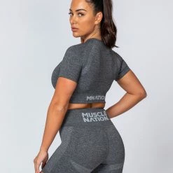 Muscle Nation Womens Classic Seamless Tee - Charcoal Marl