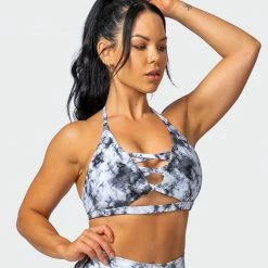 Muscle Nation Coastal Bralette - Grey Black Tie Dye Print