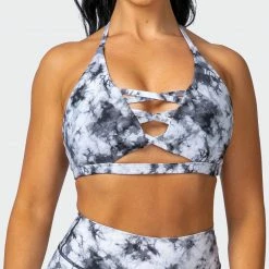 Muscle Nation Coastal Bralette - Grey Black Tie Dye Print