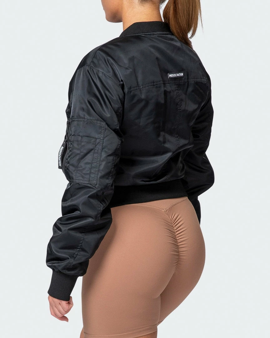 Best Sale ๐ Muscle Nation ๐ฉ Womens Cropped Bomber Jacket - Black โจ 12 Muscle Nation Womens Cropped Bomber Jacket - Black