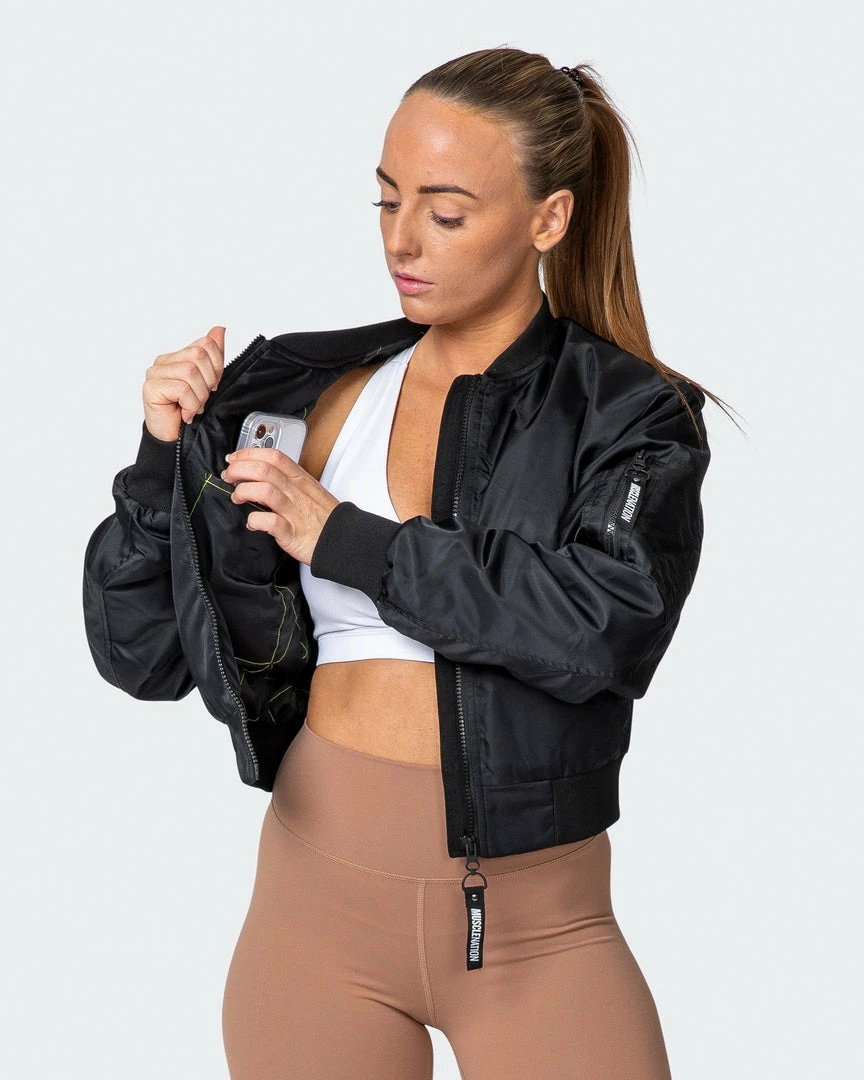 Best Sale ๐ Muscle Nation ๐ฉ Womens Cropped Bomber Jacket - Black โจ 4 Muscle Nation Womens Cropped Bomber Jacket - Black