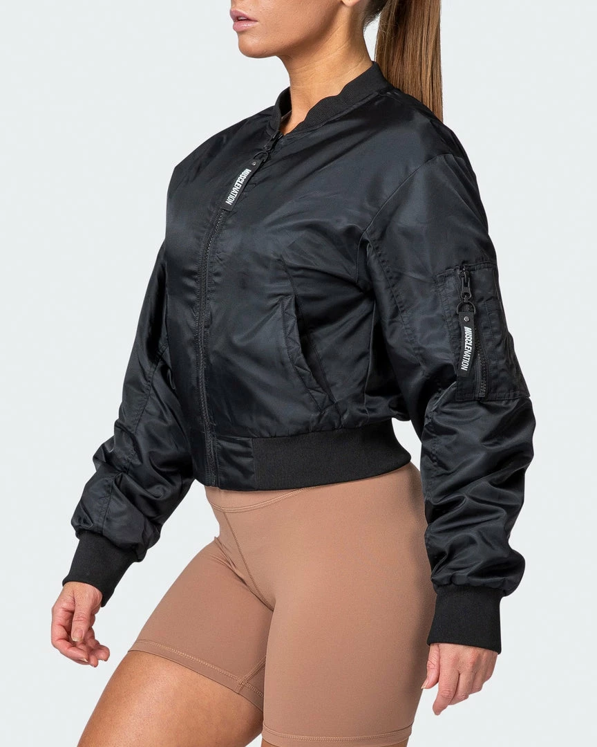 Best Sale ๐ Muscle Nation ๐ฉ Womens Cropped Bomber Jacket - Black โจ 7 Muscle Nation Womens Cropped Bomber Jacket - Black