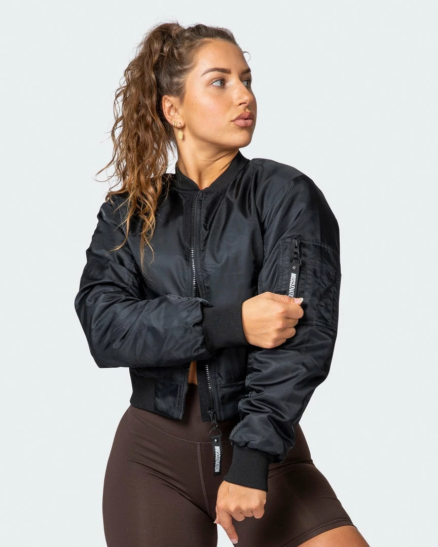 Best Sale ๐ Muscle Nation ๐ฉ Womens Cropped Bomber Jacket - Black โจ 8 Muscle Nation Womens Cropped Bomber Jacket - Black