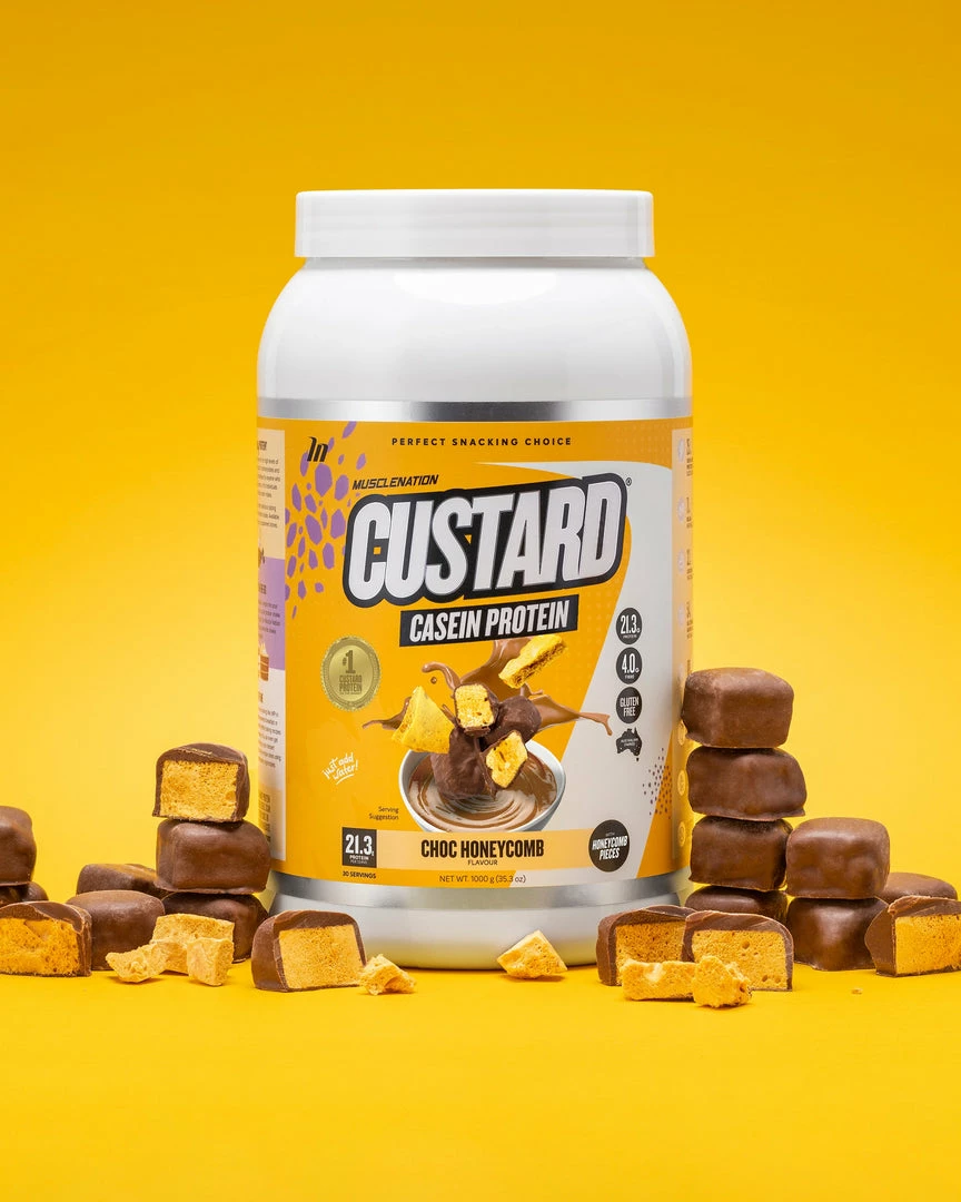New 🤩 Muscle Nation CUSTARD Casein Protein - Choc Honeycomb - 25 Serves 🔥 4 Muscle Nation CUSTARD Casein Protein - Choc Honeycomb - 25 Serves