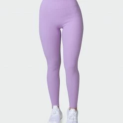 Muscle Nation Zero Rise Rib Ankle Length Leggings - Lilac Welcome To The Club