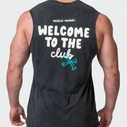 Muscle Nation Mens MN Club Vintage Tank - Washed Black Welcome To The Club