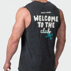 Muscle Nation Mens MN Club Vintage Tank - Washed Black Welcome To The Club